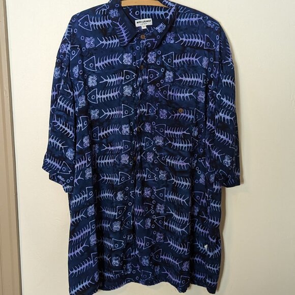Mad Gringo Island Camp Shirt Fishbone Rayon Wood Button Batik Retro 3X - Picture 2 of 7